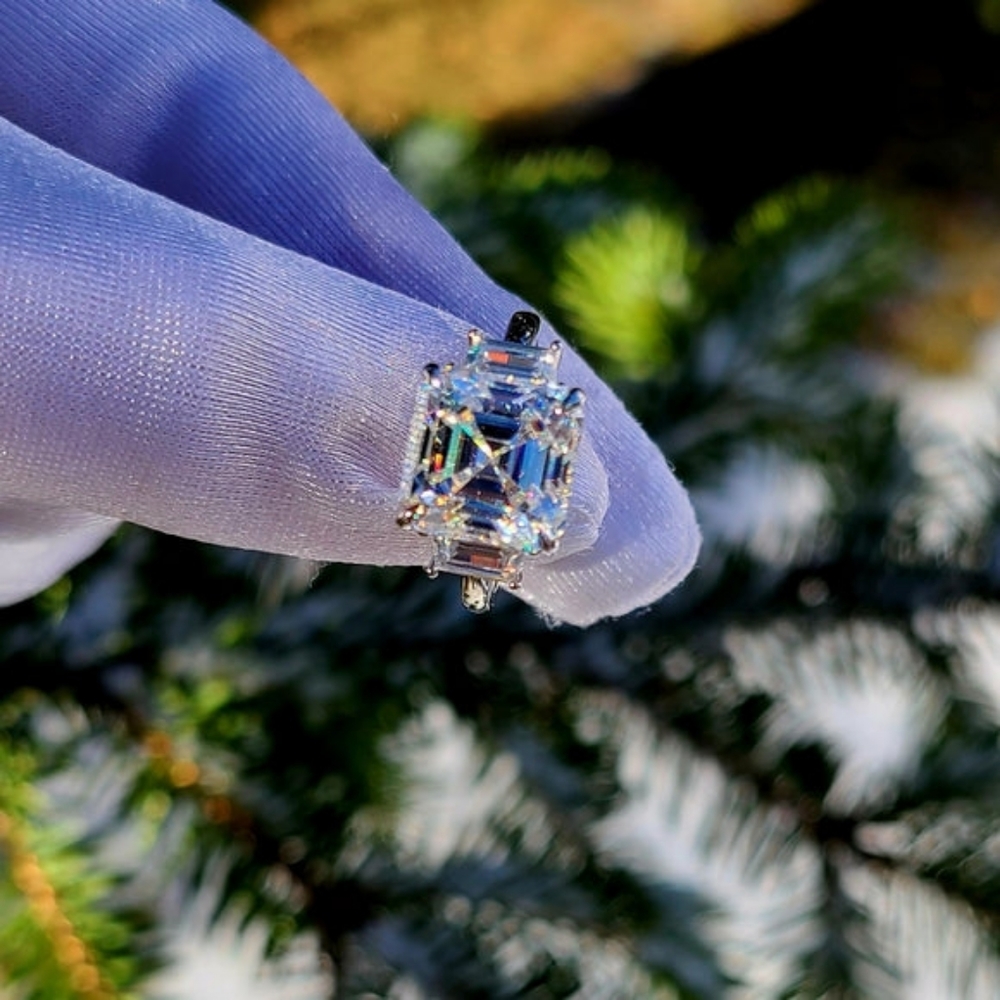 Solid 14k gold 5ct asscher moissanite ring